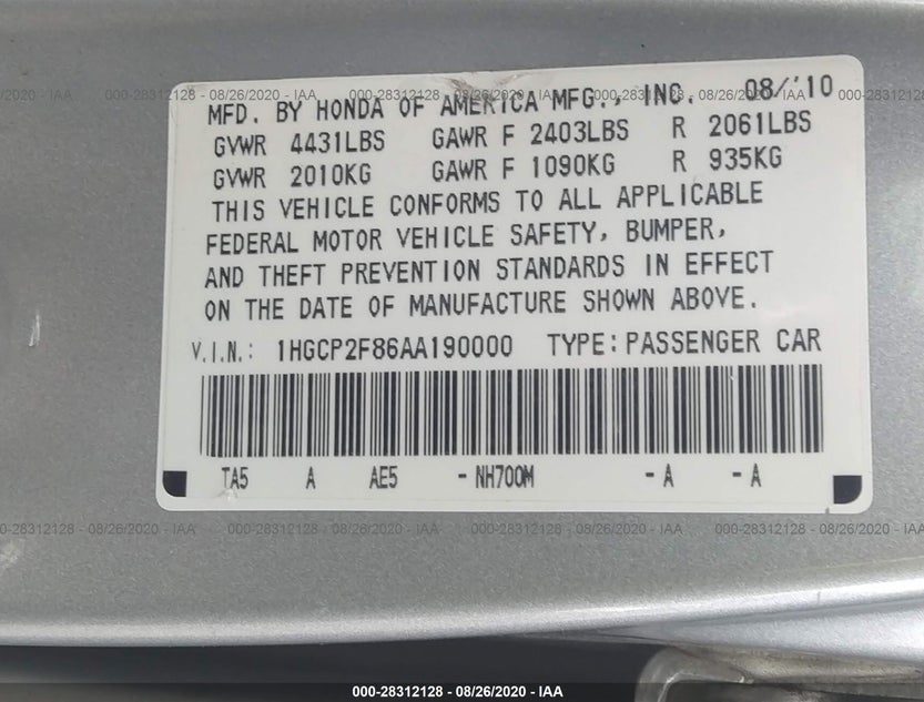 1HGCP2F86AA190000