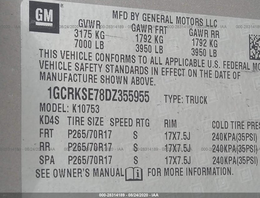 1GCRKSE78DZ355955