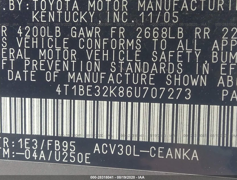 4T1BE32K86U707273