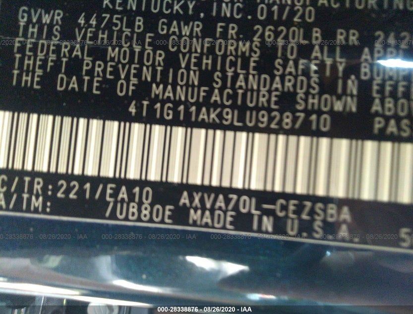 4T1G11AK9LU928710