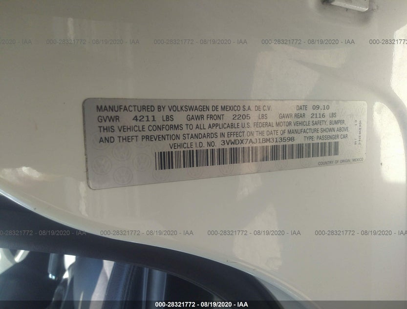 3VWDX7AJ1BM313598