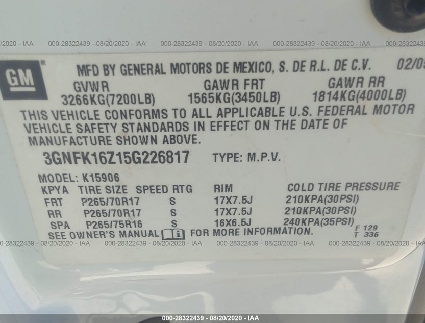 3GNFK16Z15G226817