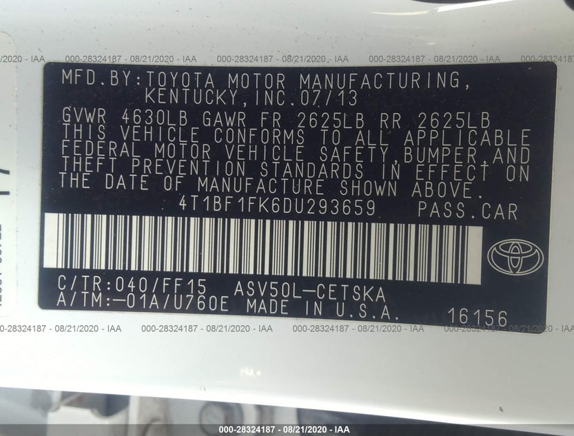 4T1BF1FK6DU293659