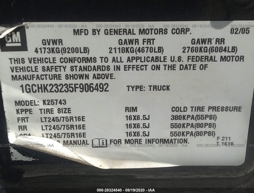 1GCHK23235F906492