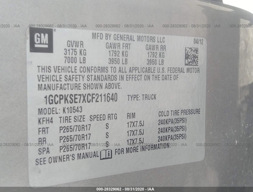 1GCPKSE7XCF211640