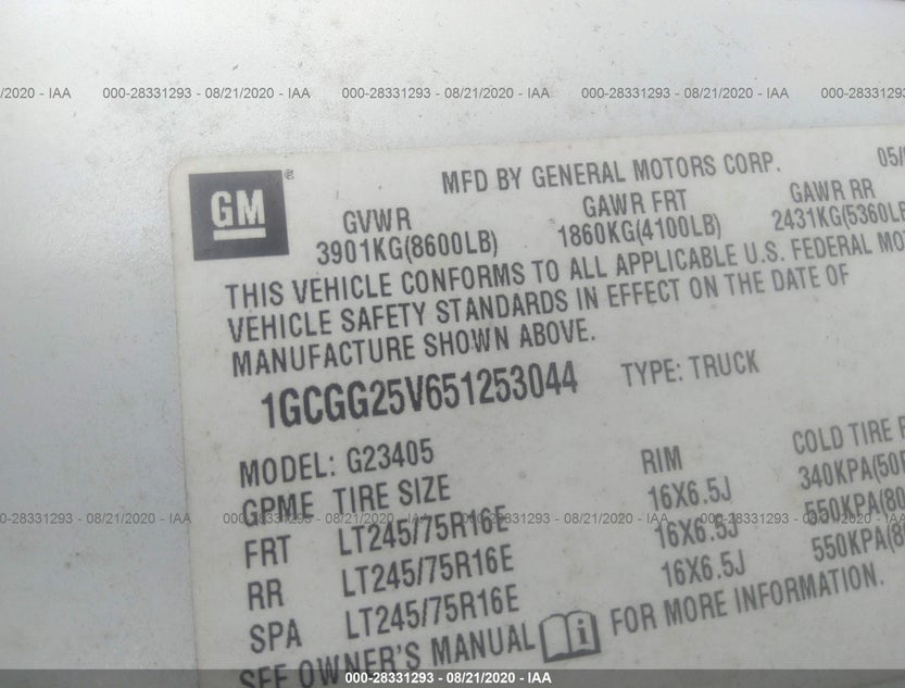 1GCGG25V651253044
