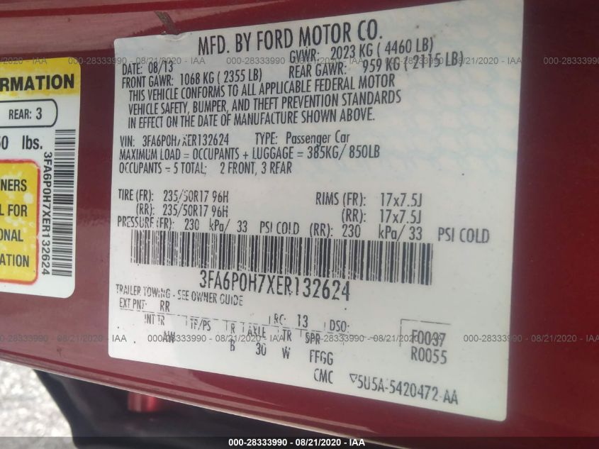 3FA6P0H7XER132624 2014 Ford Fusion Se