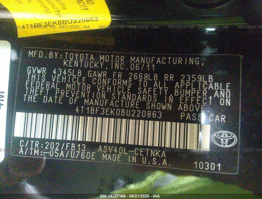4T1BF3EK0BU220863