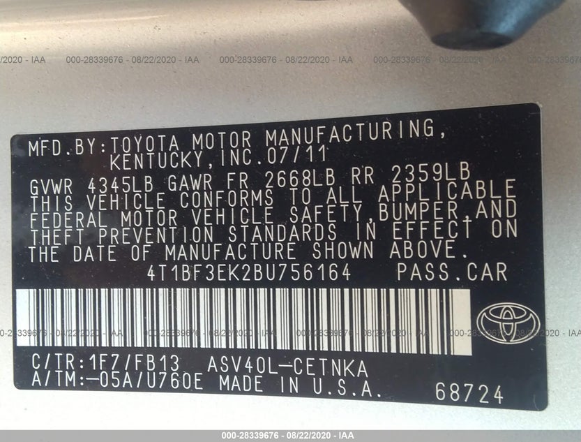 4T1BF3EK2BU756164