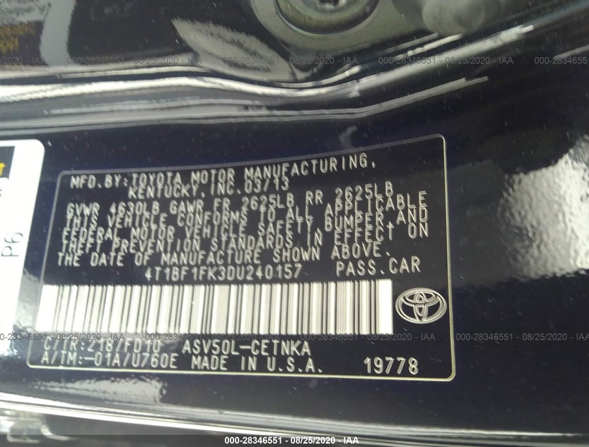 4T1BF1FK3DU240157