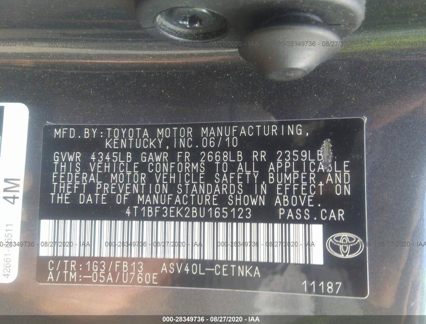 4T1BF3EK2BU165123
