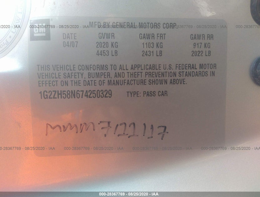 1G2ZH58N674250329