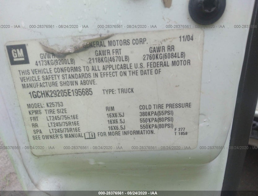 1GCHK29205E195685