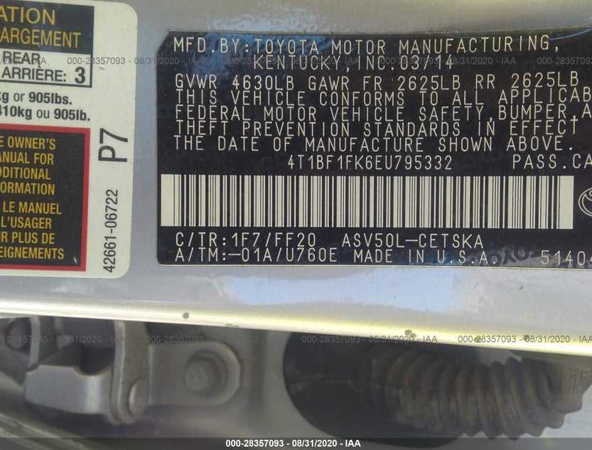 4T1BF1FK6EU795332