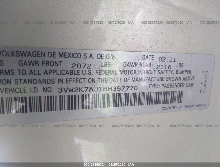 3VW2K7AJ1BM357770