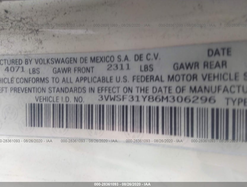 3VWSF31Y86M306296