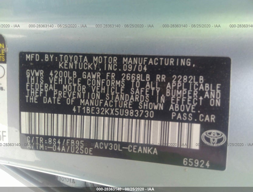 4T1BE32KX5U983730