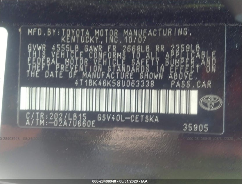 4T1BK46K58U063338