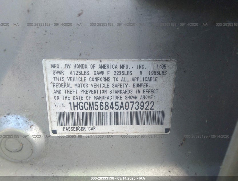 1HGCM56845A073922