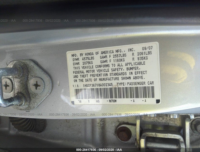 1HGCP36718A002345