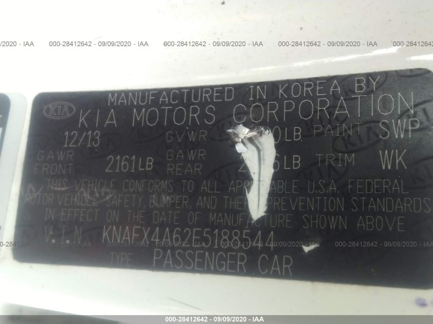 KNAFX4A62E5188544 2014 Kia Forte Lx