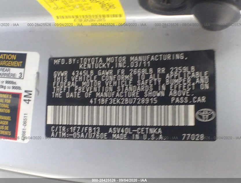 4T1BF3EK2BU728915