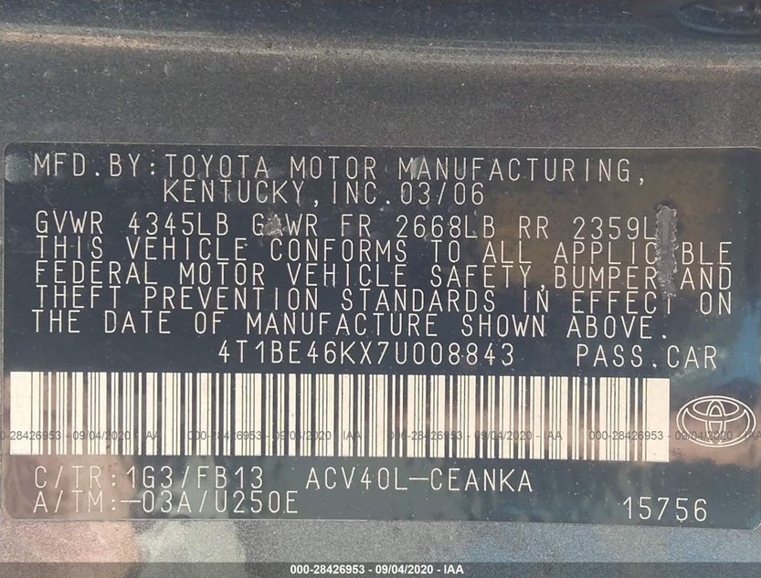 4T1BE46KX7U008843