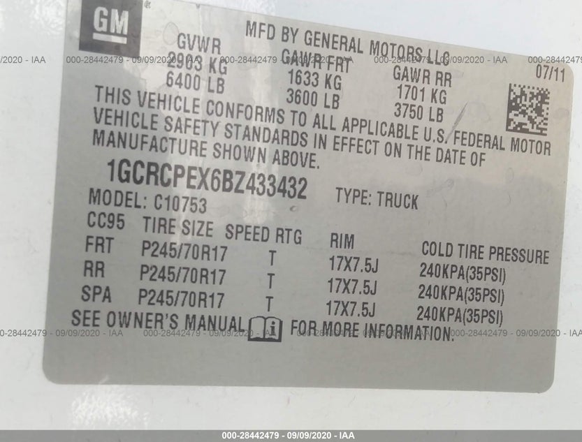 1GCRCPEX6BZ433432