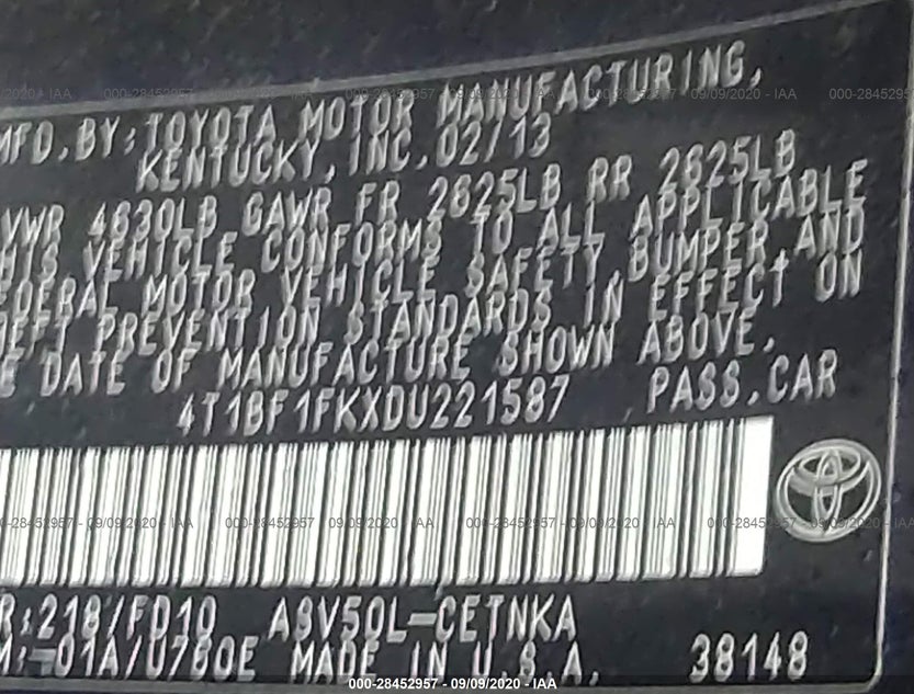 4T1BF1FKXDU221587
