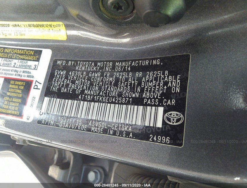 4T1BF1FK6EU425871