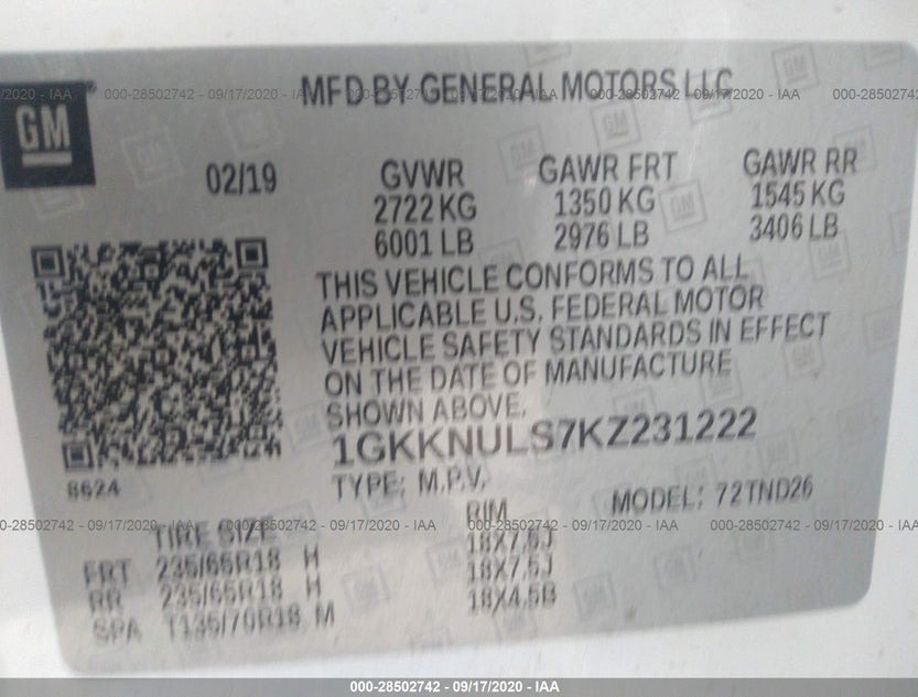 1GKKNULS7KZ231222