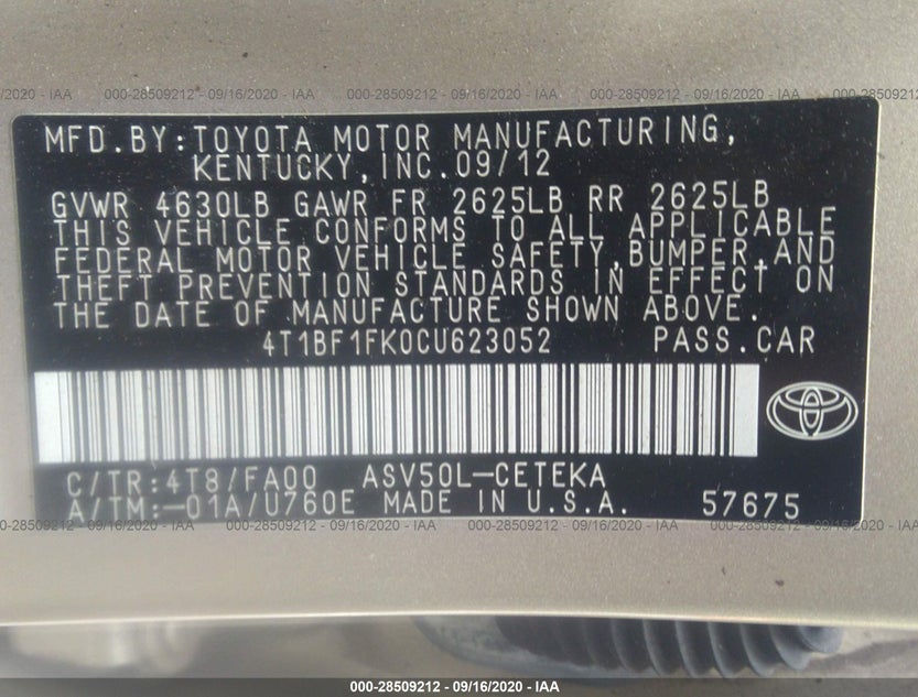4T1BF1FK0CU623052