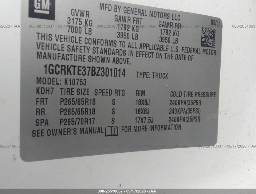 1GCRKTE37BZ301014