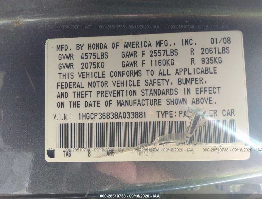 1HGCP36838A033881