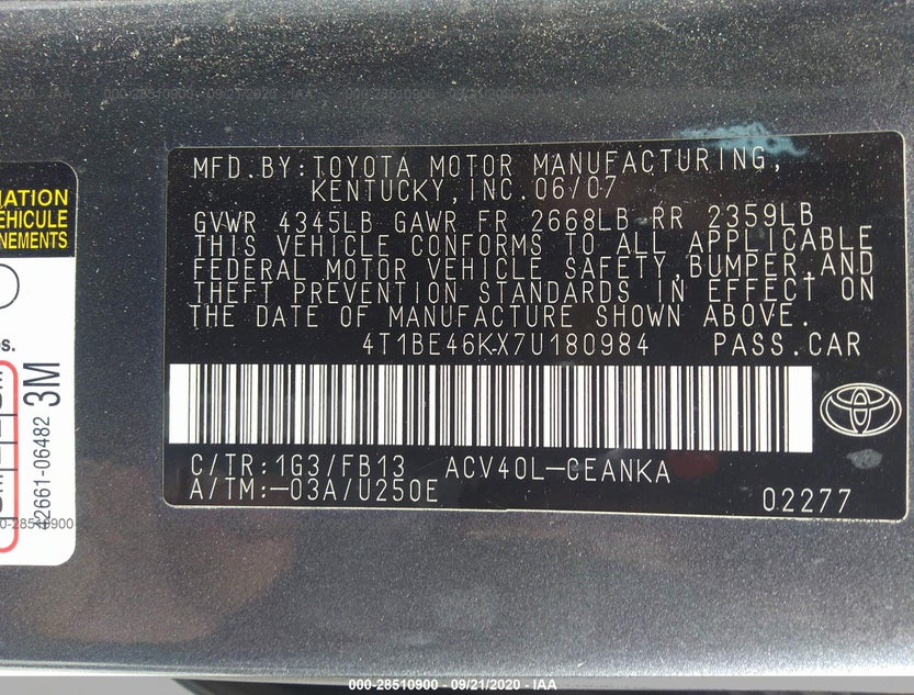 4T1BE46KX7U180984