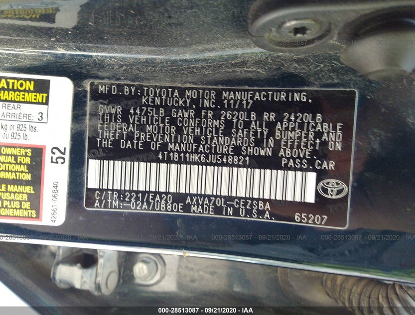 4T1B11HK6JU548821