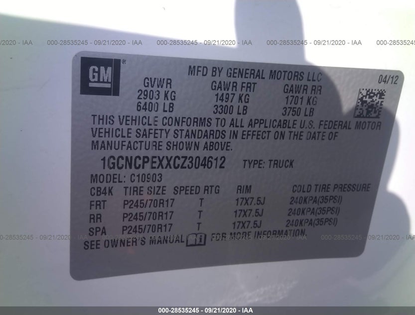 1GCNCPEXXCZ304612