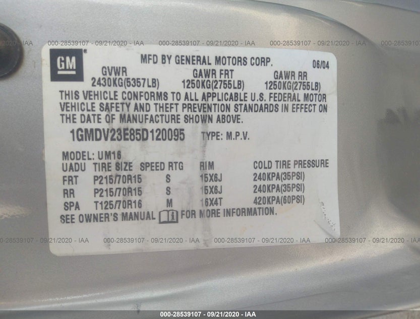 1GMDV23E85D120095