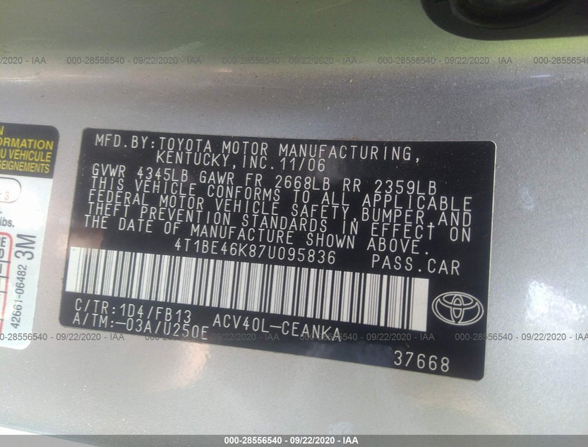 4T1BE46K87U095836