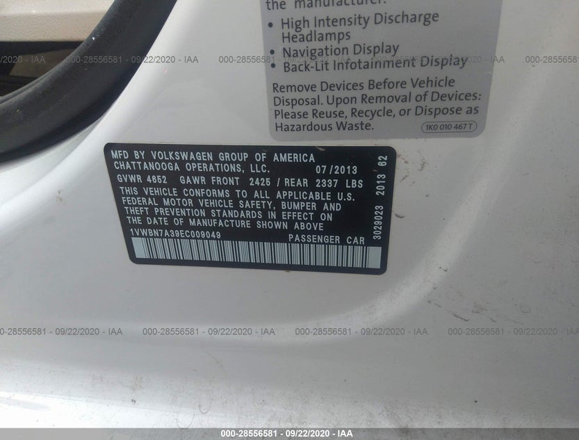1VWBN7A39EC009049
