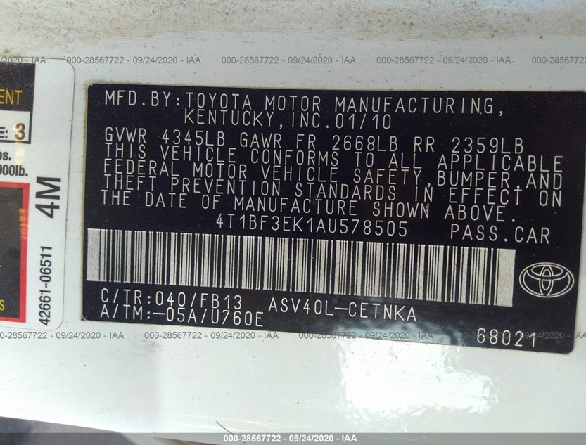 4T1BF3EK1AU578505