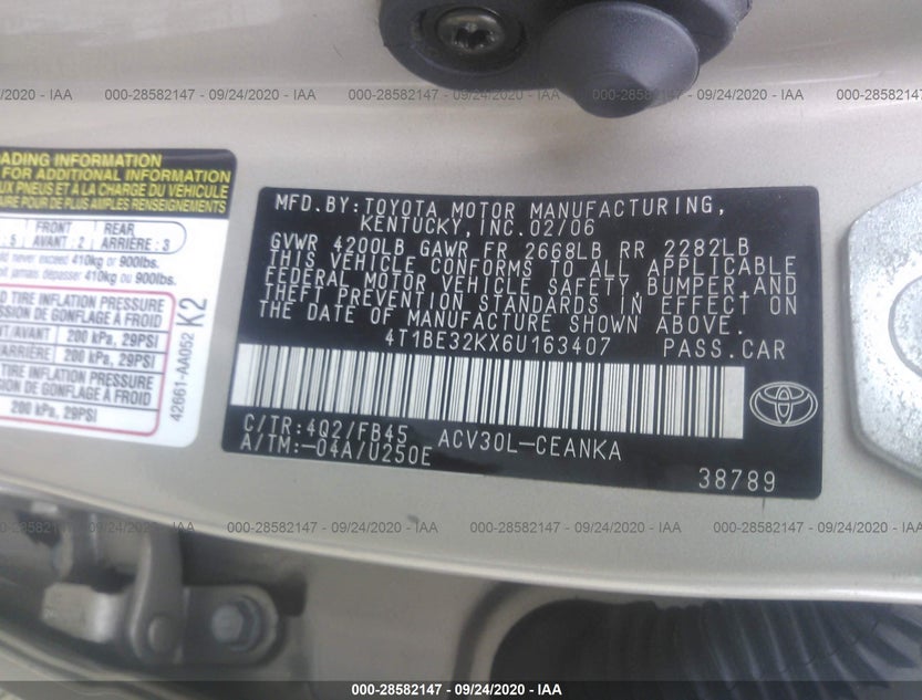 4T1BE32KX6U163407