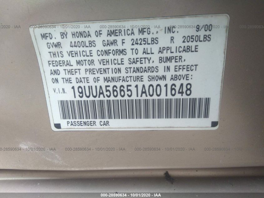 19UUA56651A001648 2001 Acura Tl 3.2 (A5)