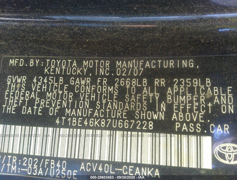 4T1BE46K87U667228