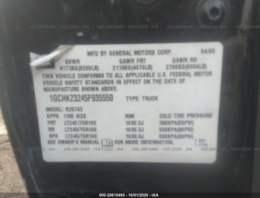 1GCHK23245F935550