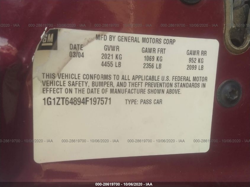 2004 Chevrolet Malibu Maxx Ls VIN: 1G1ZT64894F197571 Lot: 28619700