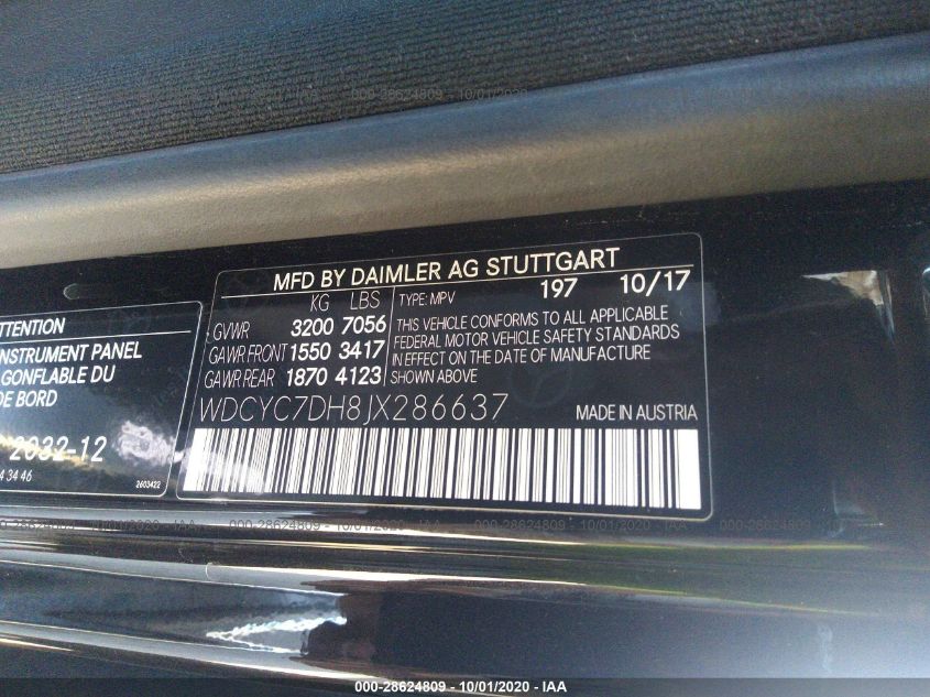 VIN WDCYC7DH8JX286637 2018 Mercedes-Benz G-Class, A... no.9