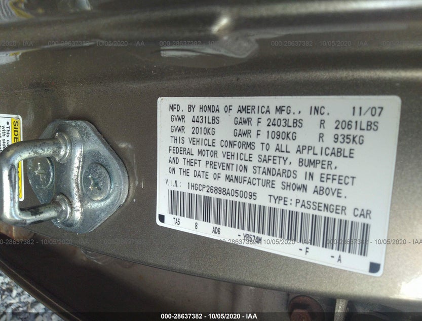 1HGCP26898A050095