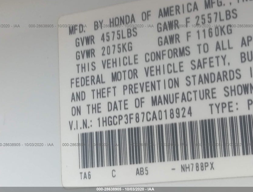 1HGCP3F87CA018924