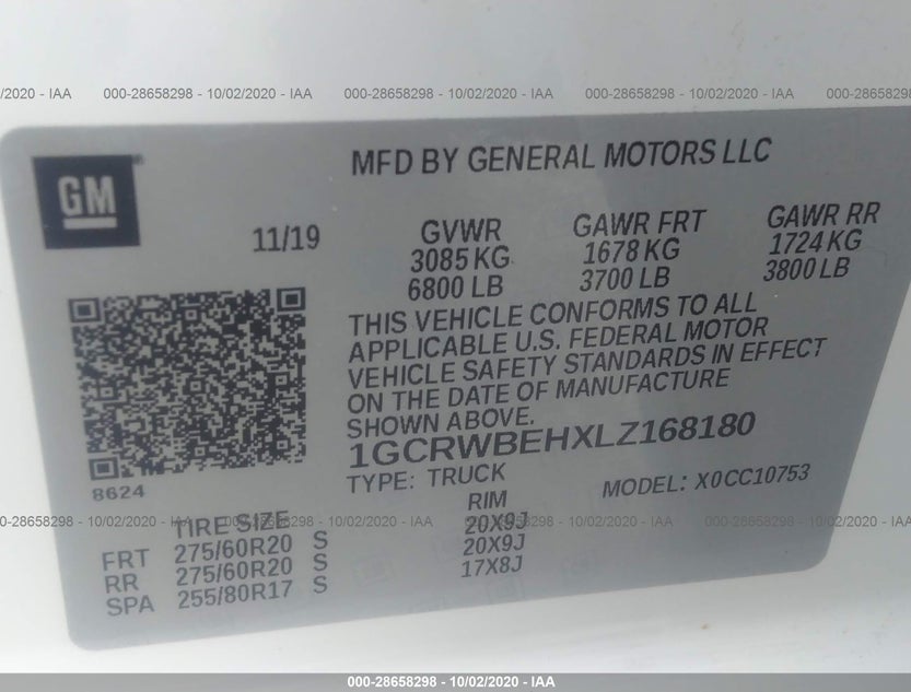 1GCRWBEHXLZ168180
